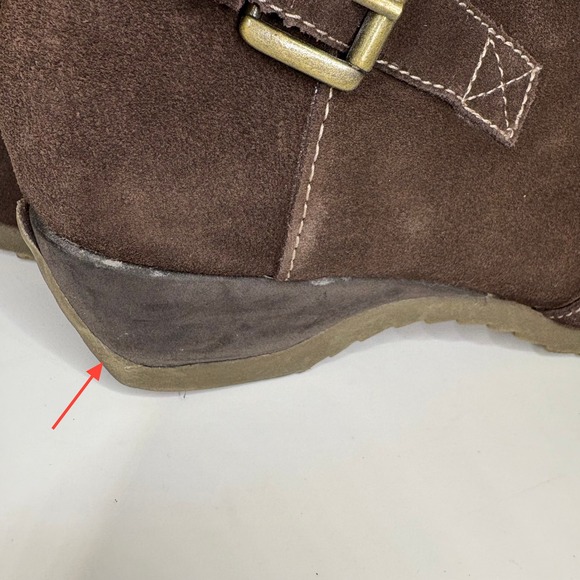 Sporto Womens Nubuck Faux Fur Collar Wedge Ankle Boots Size 9.5M Brown Cozy Boho - Picture 11 of 12